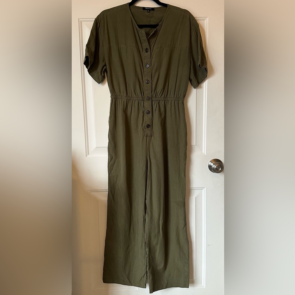 Madewell Olive Green Button-Up Jumpsuit